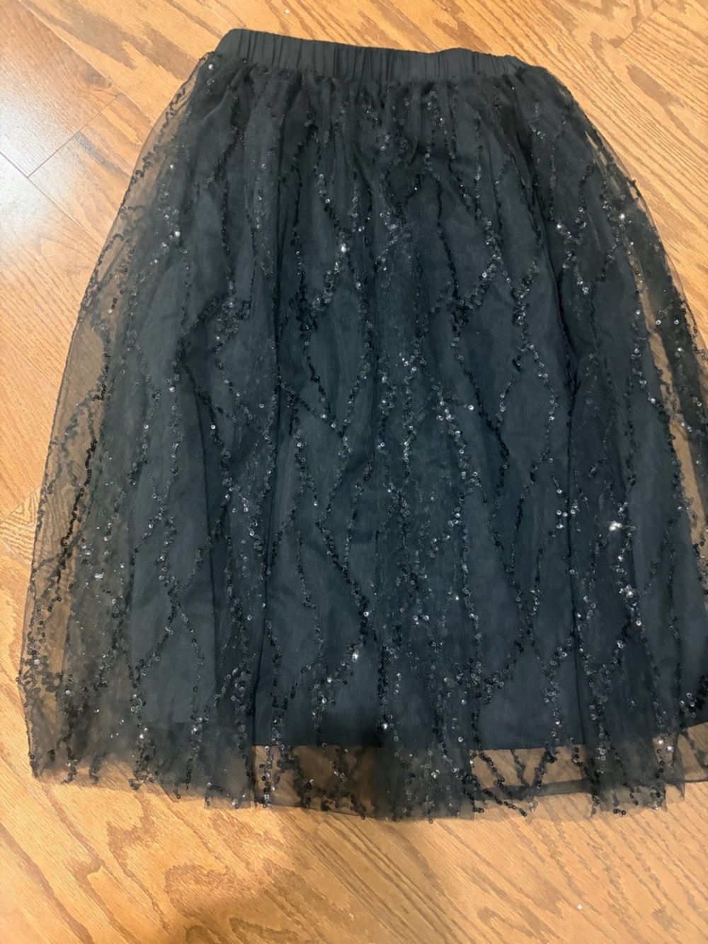 DKNY Black Sequin Tulle Midi Skirt